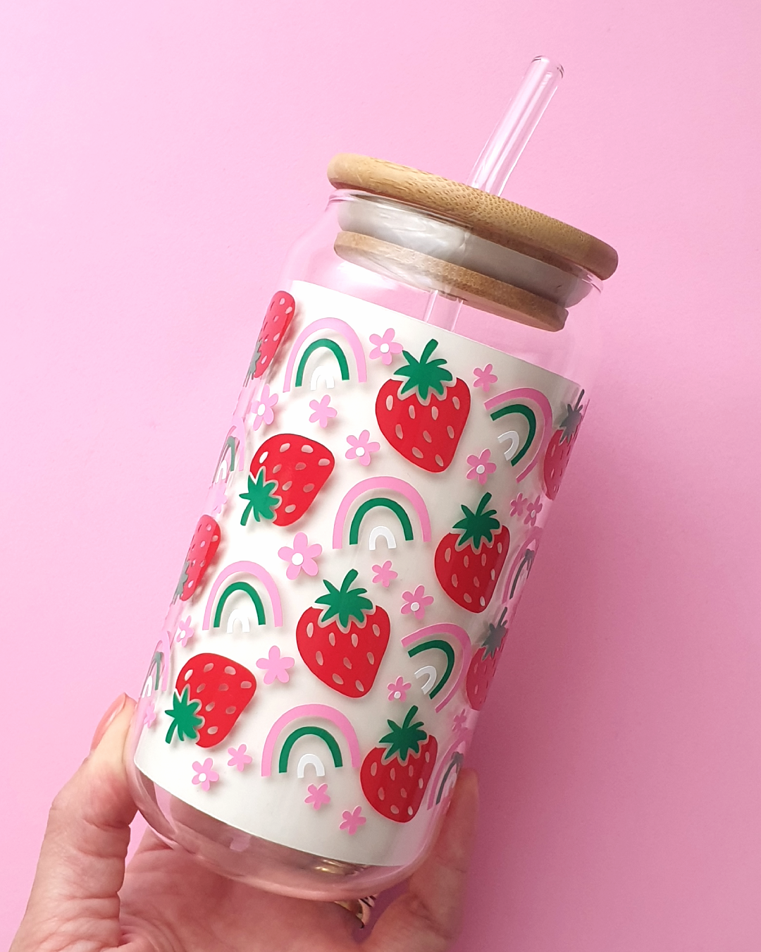 Vaso de vidrio Fresas